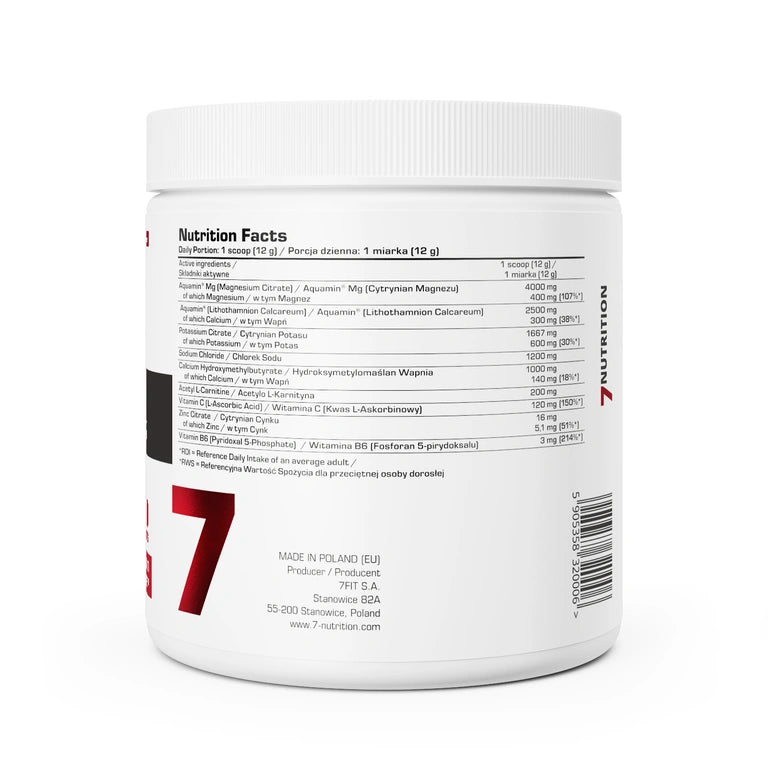 Nährwerttabelle auf der Rückseite der 7Nutrition Keto-Elektrolyte-Dose