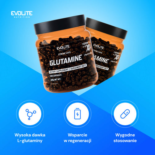 Evolite Glutamin-Kapsel-Dosen (2 Stück) mit schwarzem Deckel und orangem Etikett