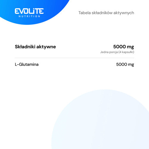 Nährstofftabelle für Evolite Glutamin Xtreme: L-Glutamin 5000 mg je Portion
