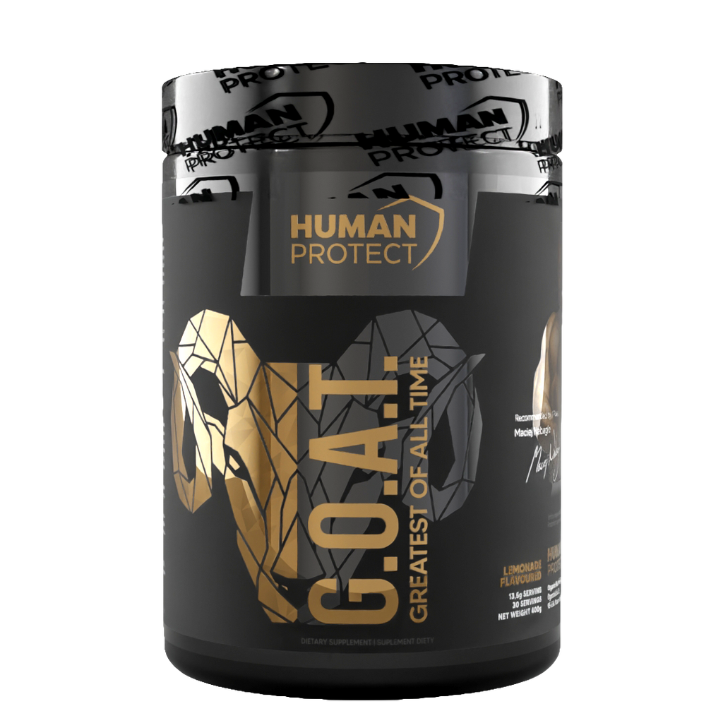 Human Protect G.O.A.T 400g Lemonade tub, front graphic with Human Protect logo