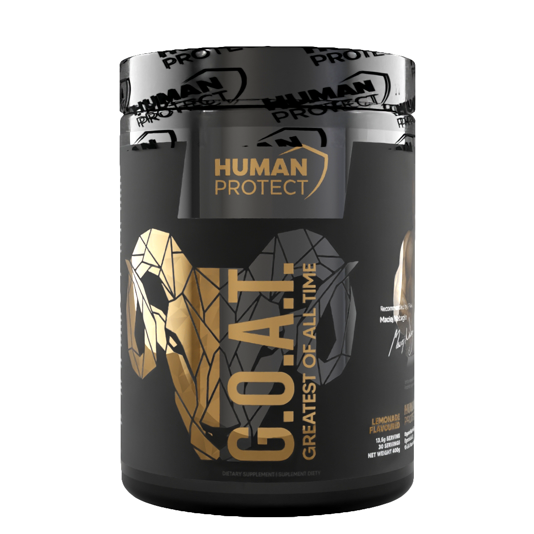 Human Protect G.O.A.T 400g Lemonade tub, front graphic with Human Protect logo