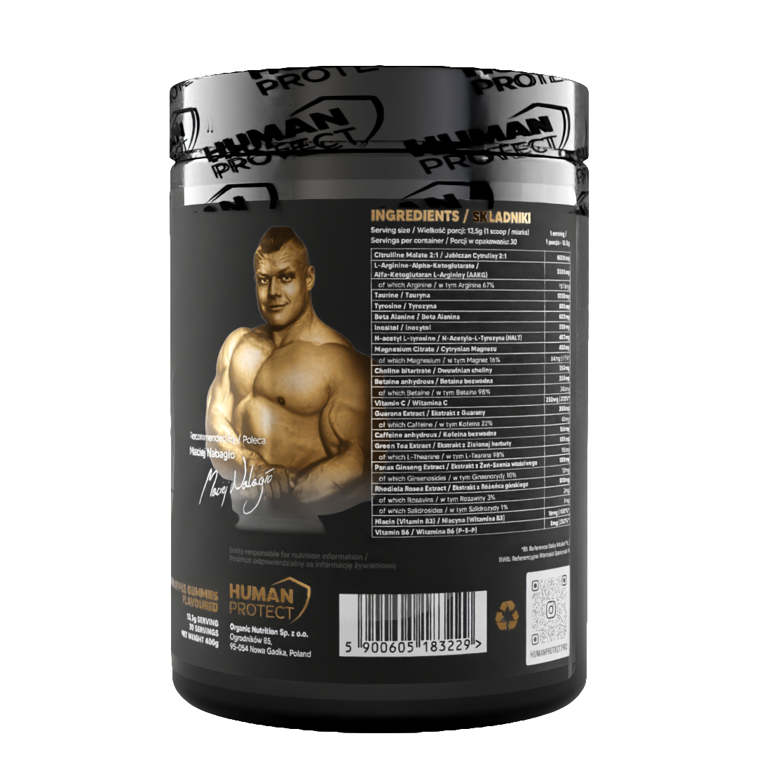 Back label with ingredients table for G.O.A.T Sour Apple gummies tub