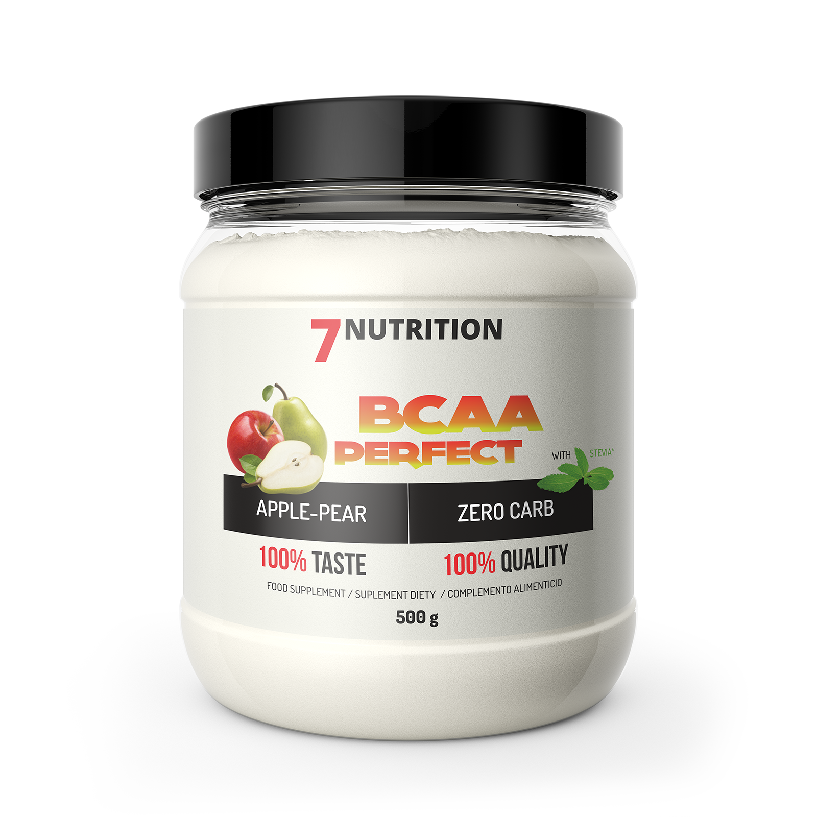 BCAA-Perfect Nahrungsergänzung, 500 g Dose mit schwarzem Deckel, Apfel-Birne