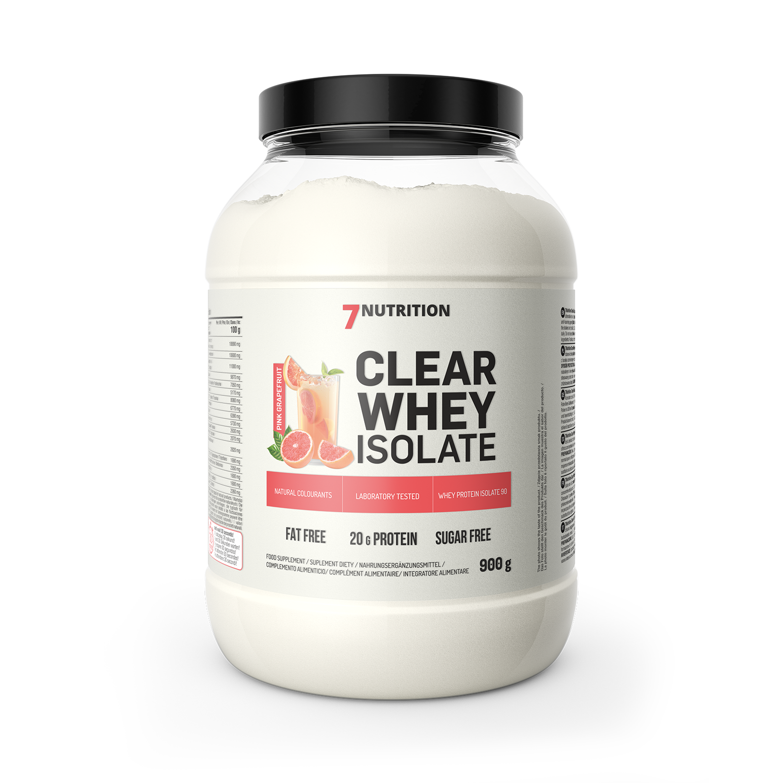 Clear Whey Isolate 900 g tub, Pink Grapefruit flavor, front label