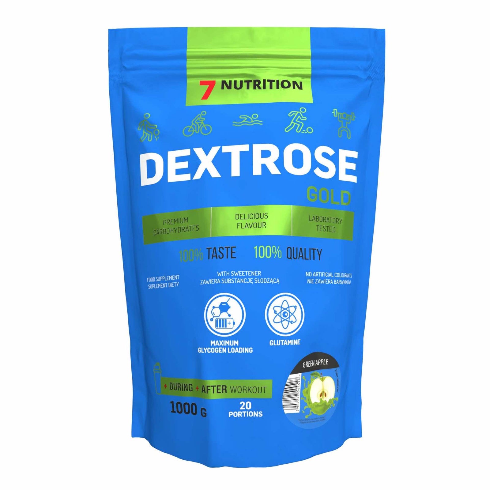 Dextrose Gold 1000g in bag, Green Apple flavor, 20 servings
