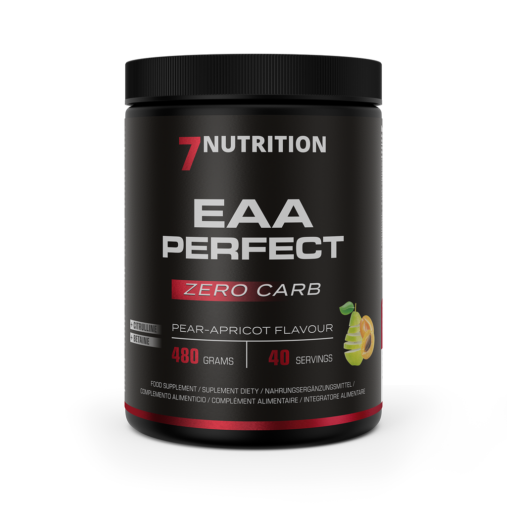EAA Perfect Nahrungsergänzung in schwarzer Dose, Birne-Aprikose, 480 g