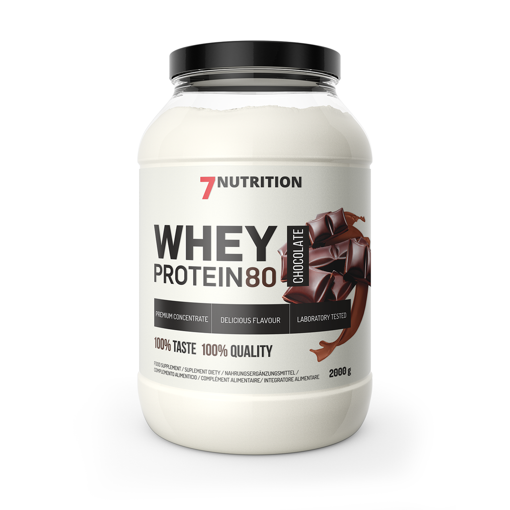 Whey Protein 80 chocolate tub, 2000 g, front label details