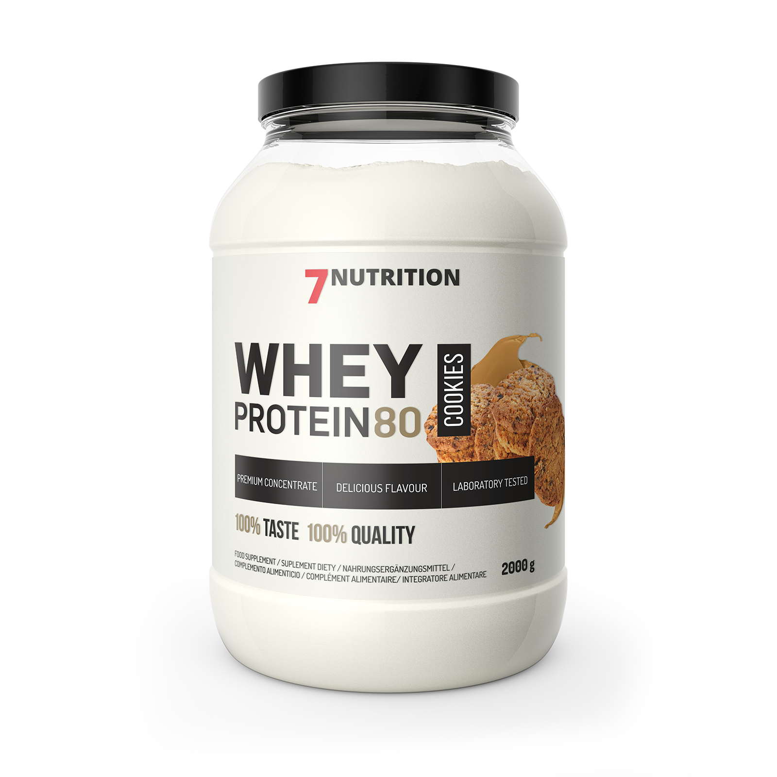 Whey Protein 80 Cookies, 2000 g, Glasbehälter mit Etikett