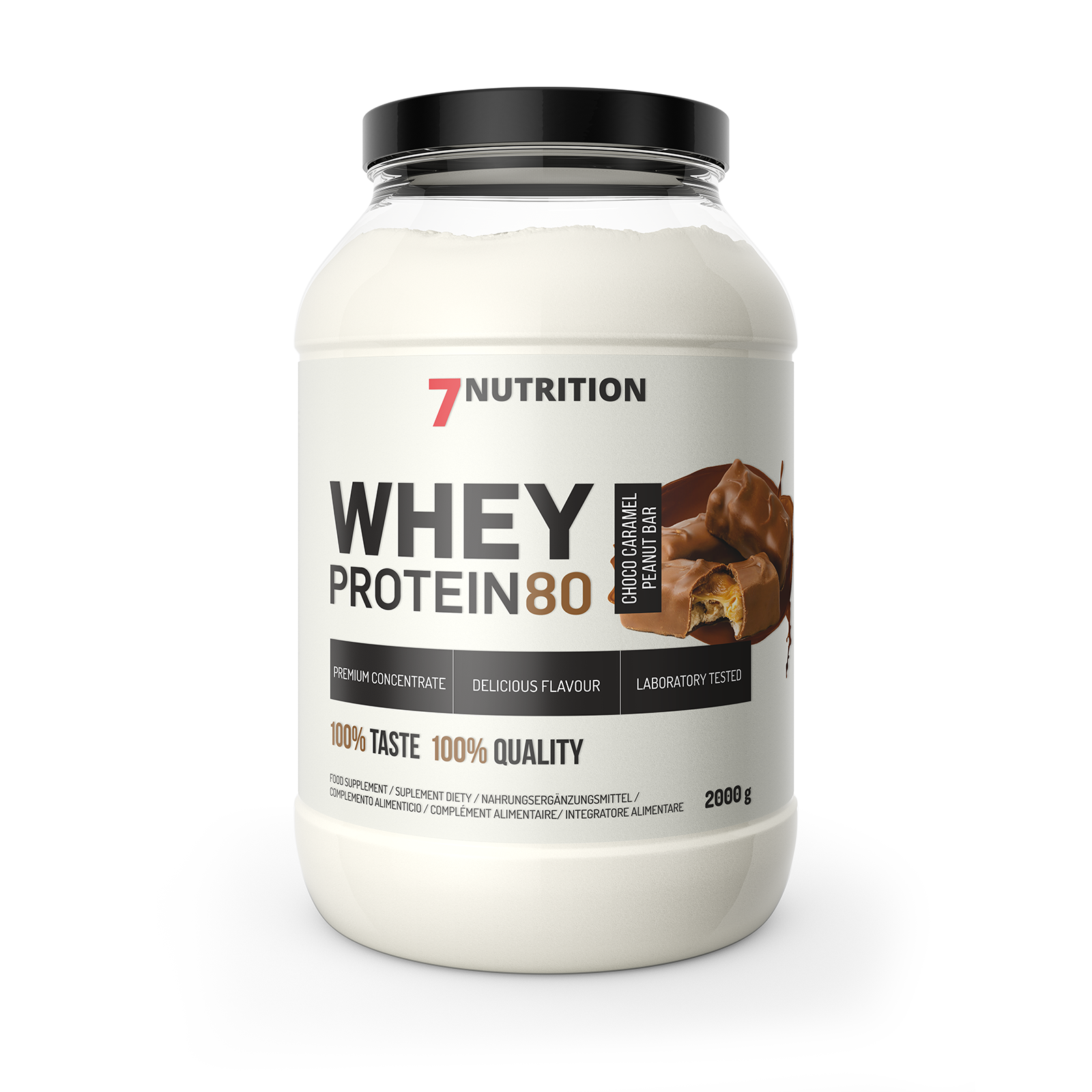 Whey Protein 80 2000g tub, Choco Caramel Bar flavor, 7NUTRITION