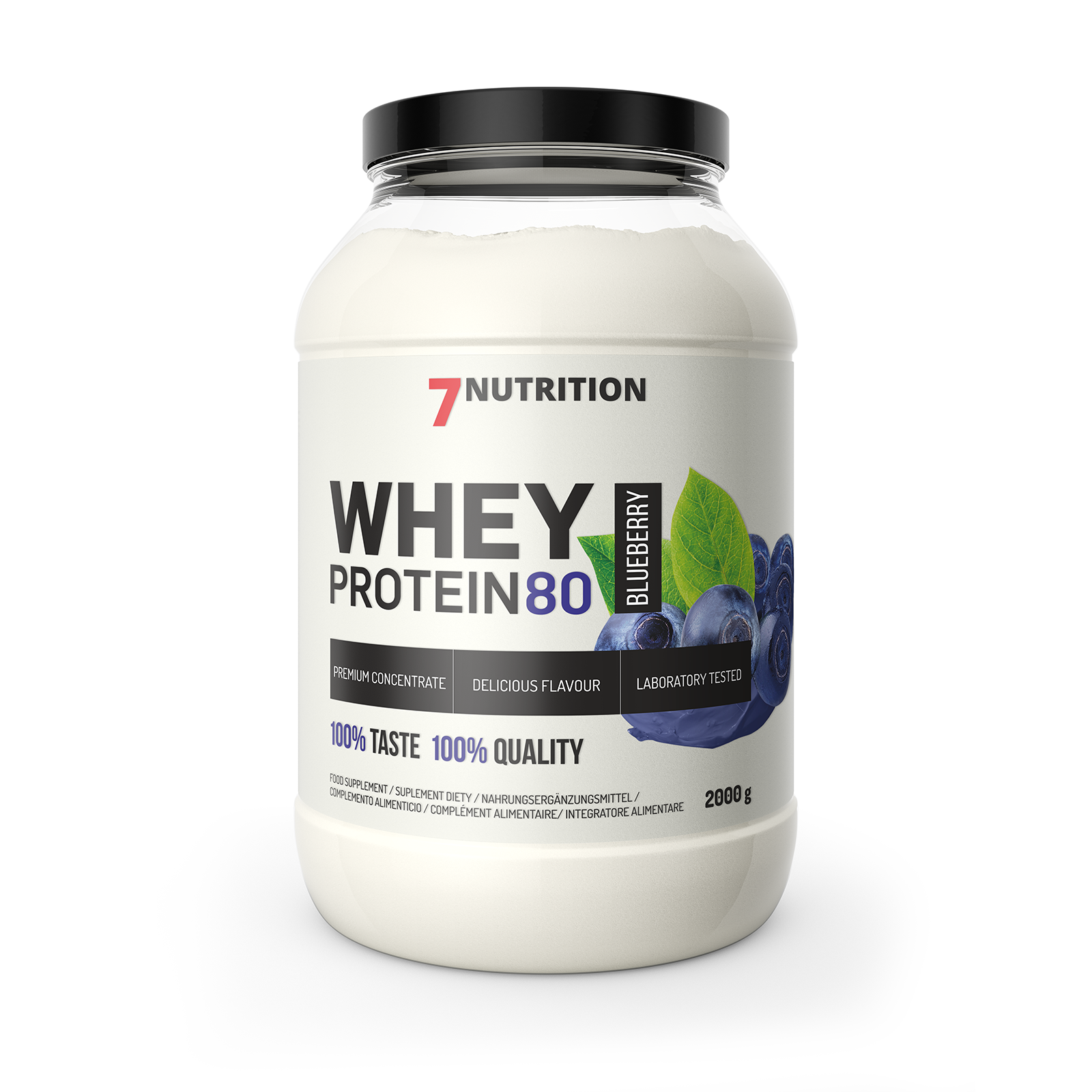 7Nutrition Whey Protein 80, 2000g Blueberry bottle with dark lid