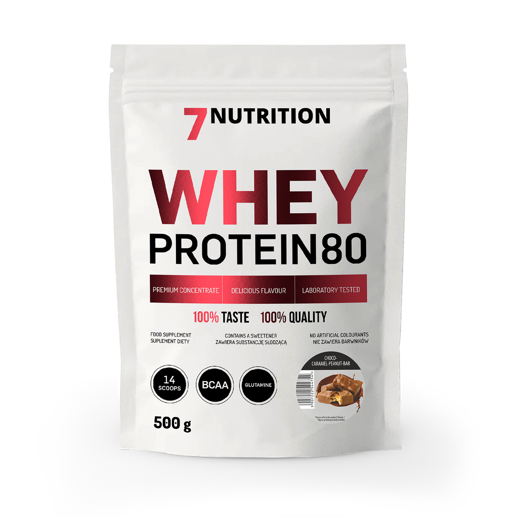 Whey Protein 80 Beutel von 7 Nutrition, 500 g, Schoko-Karamell