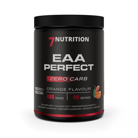 7Nutrition EAA Perfect 480g, Zero Carb, Orange Flavor, Dose mit Frontaufdruck