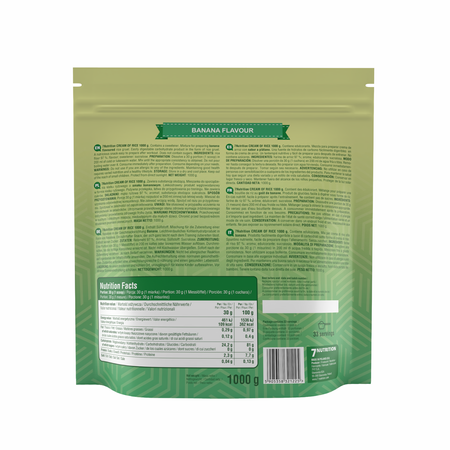 Cream of Rice banana flavor 1000 g pouch back with ingredients and nutrition