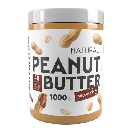 Erdnussbutter-Glas 1000 g, Crunchy Natural, Vorderseite mit Nuss- und Schriftzug