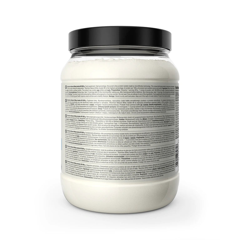 Whey-Isolat 90 500 g Dose mit Rückseitenetikett und Inhaltsstoffliste