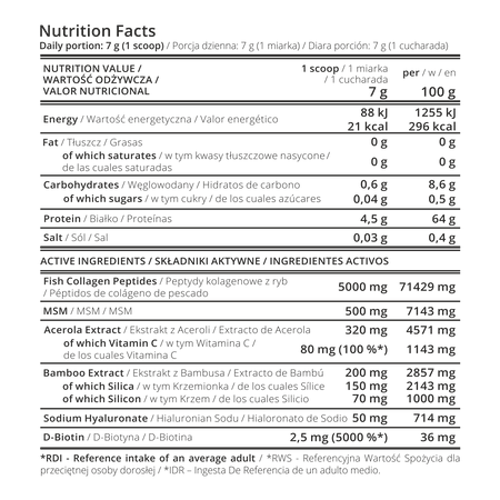 Marine collagen supplement nutrition facts close-up