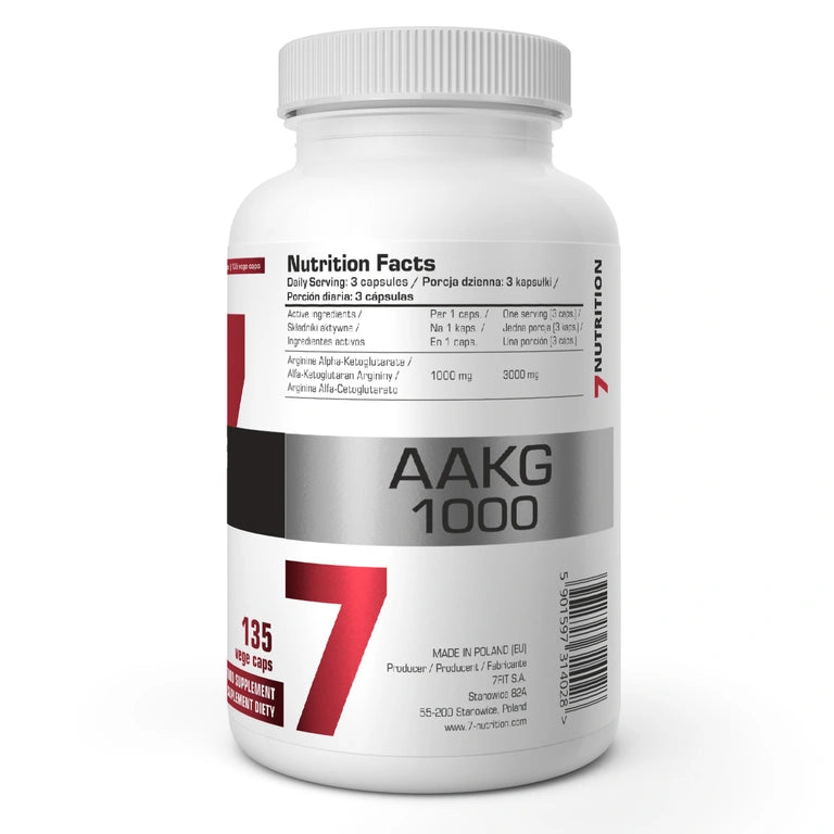 AAKG-Dose Rückseite mit Nährwerttabelle und 135 Kapseln