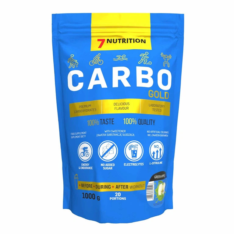 Carbo Gold Nahrungsergänzung im Standbeutel, blau-gelbes Design, 1000 g