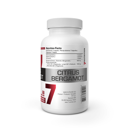Nahrungsergänzungskapseln Dose mit Etikett Rückseite, „Citrus Bergamot“ und Nährwerten