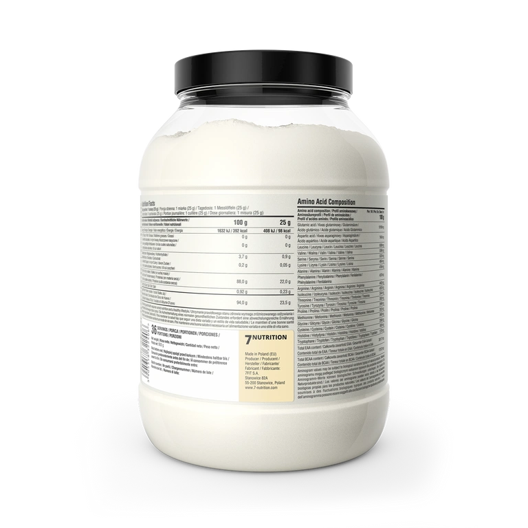 Ei-Protein-Isolat Vanille, 7Nutrition, Rücketikett mit Nährwerttabelle, 900 g