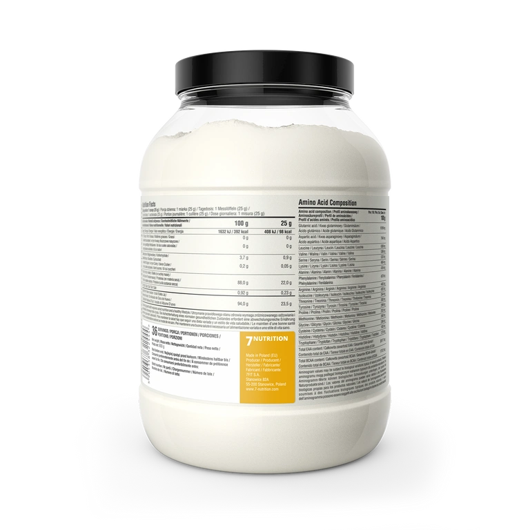 Eiprotein-Isolat 900 g im Glas mit Rückseiten-Informationsübersicht