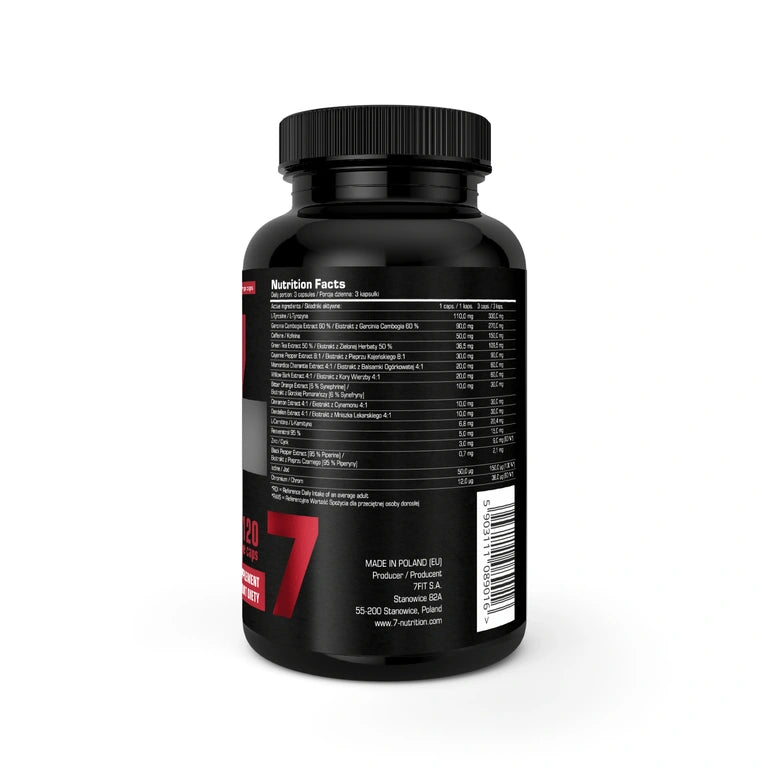 Nahrungsergänzungskapseln Jungle Burner: schwarze Dose, Rückseite mit Nutrition Facts