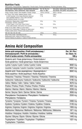 Whey Isolate 90 Vanilla nutrition facts table on product label