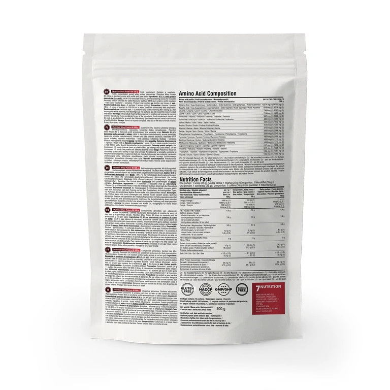 Whey-Proteinbeutel 80 (500 g) mit Nährwert- und Zutatenangaben