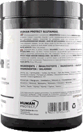 Unflavoured glutamine supplement jar with silver lid and white label