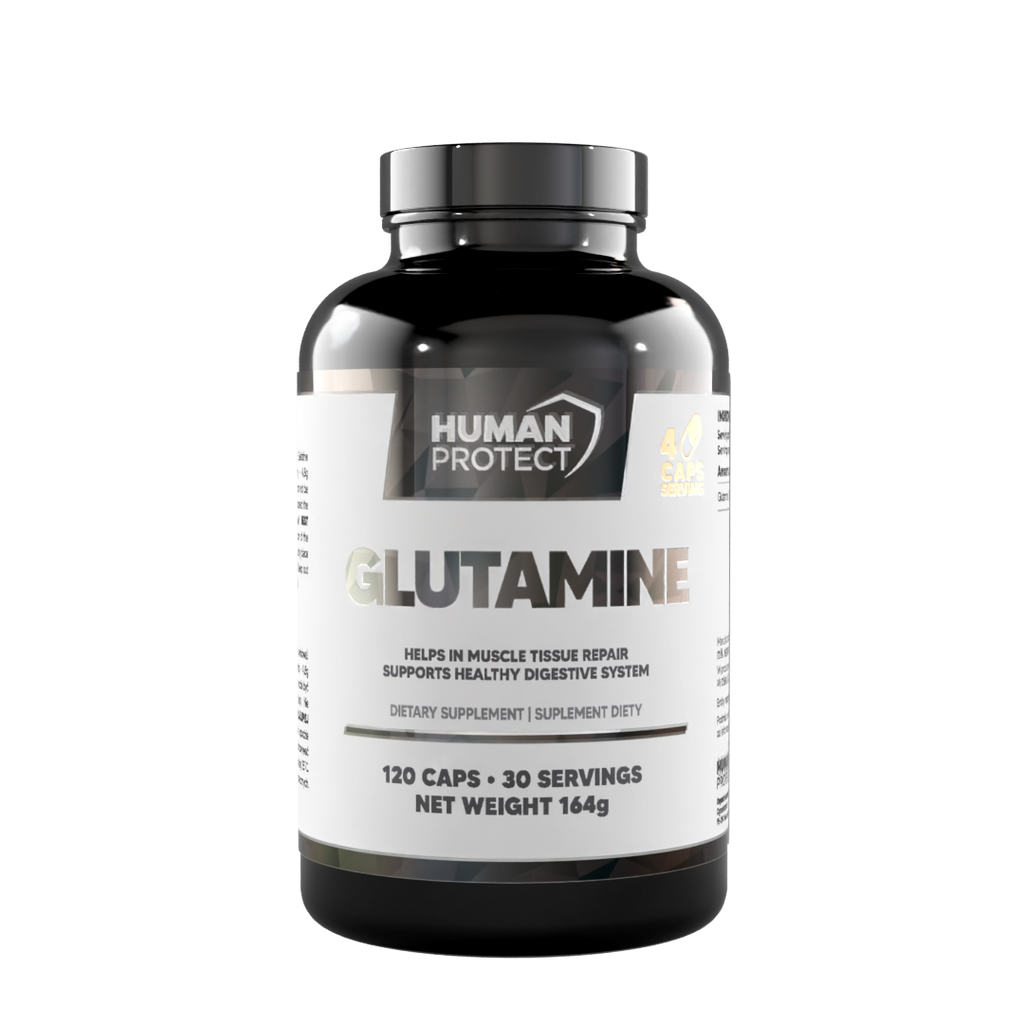 Human Protect Glutamine capsule bottle, 120 caps, net weight 164 g