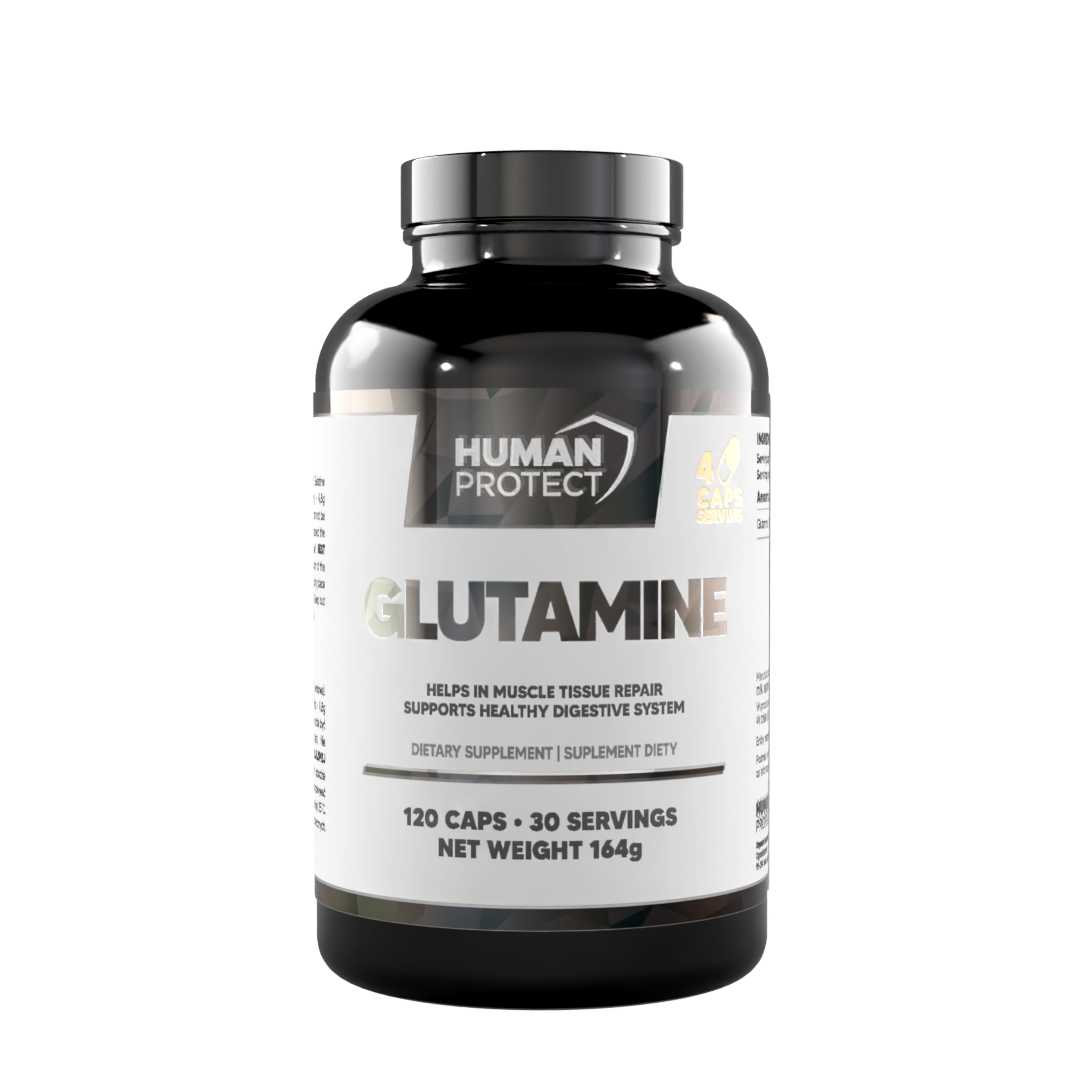 Human Protect Glutamine capsule bottle, 120 caps, net weight 164 g
