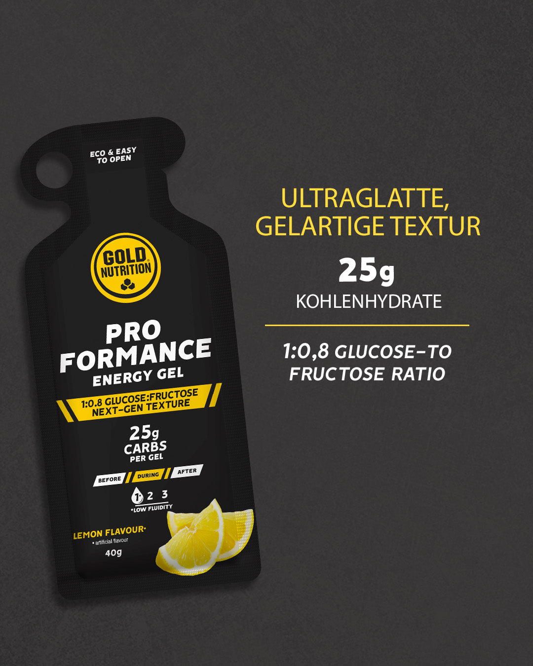 Energiegel Proformance, 25 g Kohlenhydrate, 1:0,8 Glukose-Fruktose, Zitrone