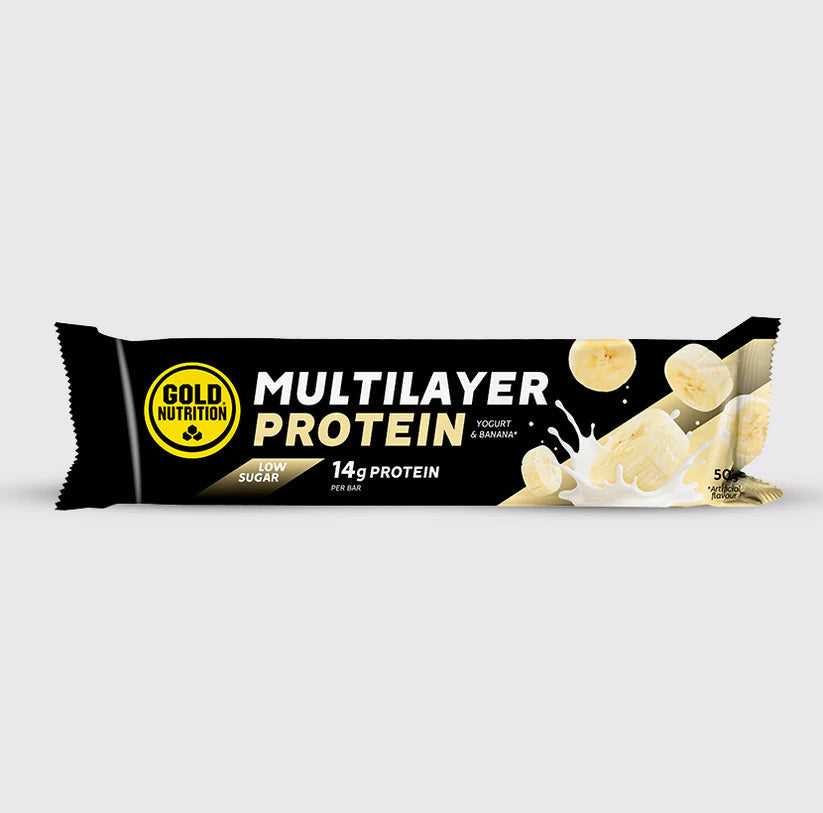 Mehrschichtiger Proteinriegel Banane-Joghurt, Low Sugar, 50 g, verpackt, 14 g Protein