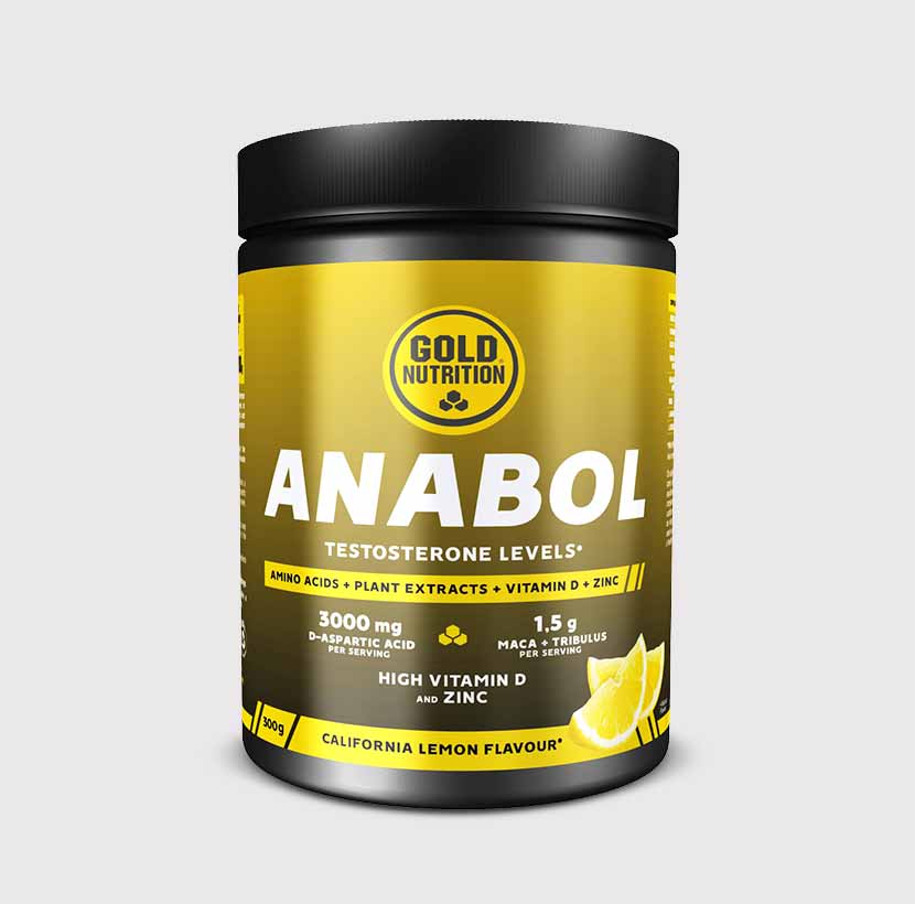 GOLD NUTRITION ANABOL Dose mit gelbem Etikett, schwarzem Deckel, Zitronen-Flavor