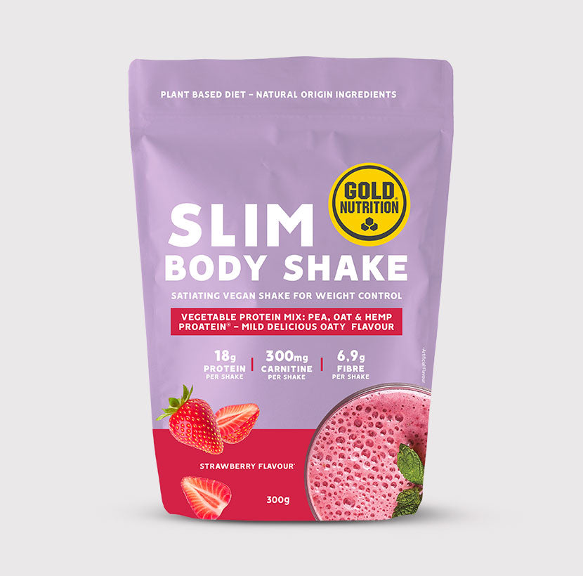 Erdbeer-Protein-Shake im Beutel, 300 g, lila-rot mit Gold Nutrition-Emblem