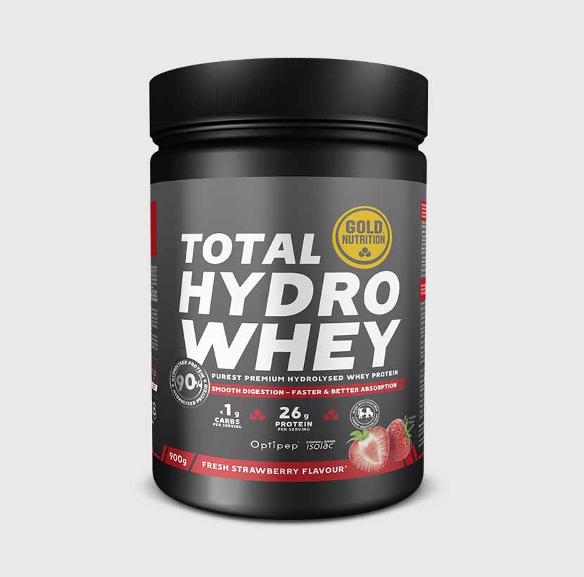 Total Hydro Whey Proteinpulver, 900 g, Erdbeere im schwarzen Becher