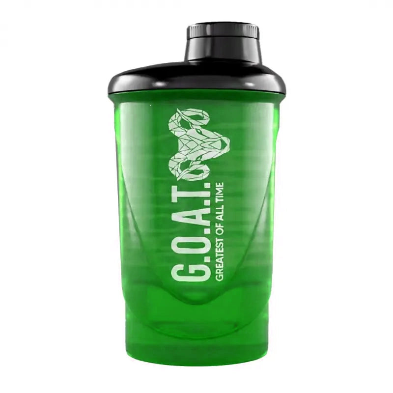 Shaker (grün) mit Aufdruck „GREATEST OF ALL TIME“ und Schutz-Symbol