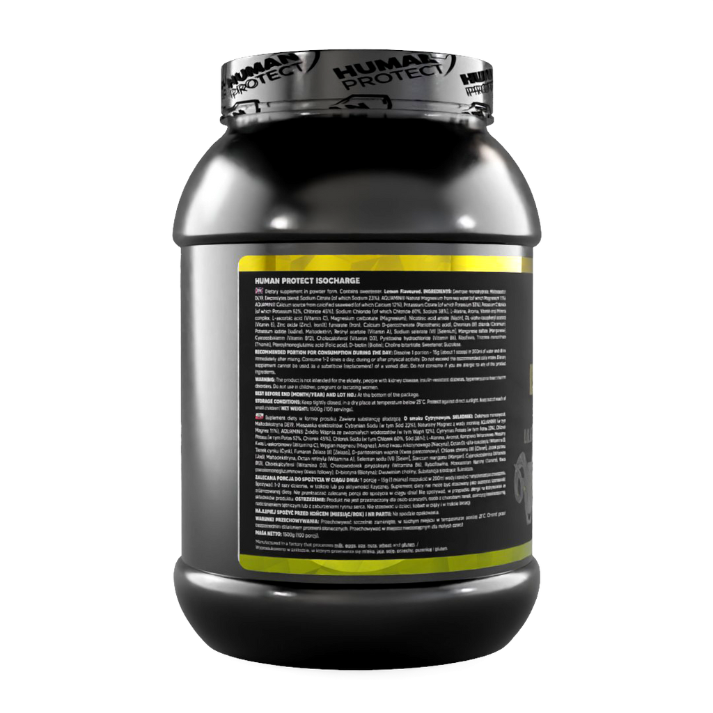 ISOCHARGE 1500g tub back label with supplement facts