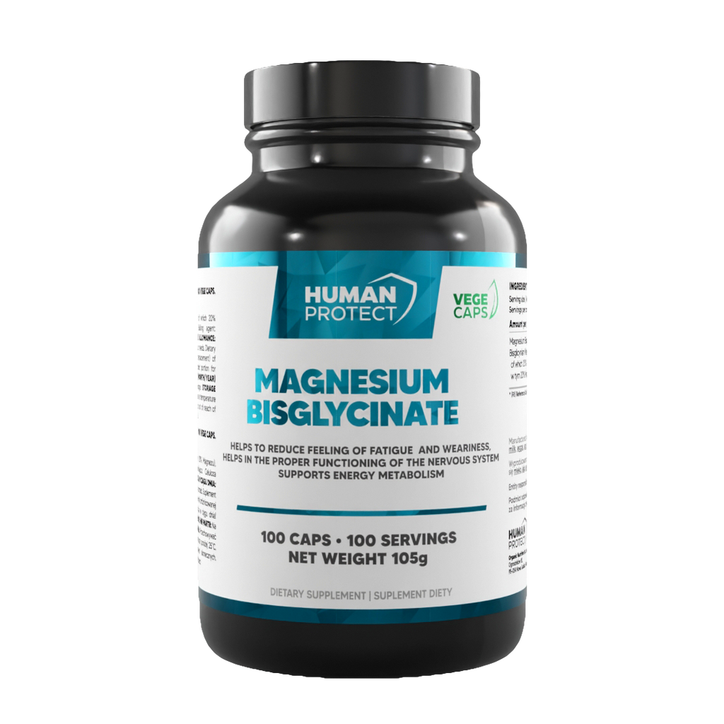 Magnesium-Bisglycinat-Kapseln, 100 Kapseln, Flasche mit Frontetikett