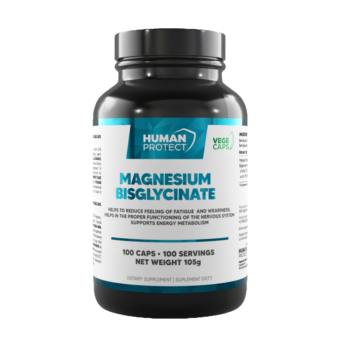 Magnesium-Bisglycinat-Kapseln, 100 Kapseln, Flasche mit Frontetikett