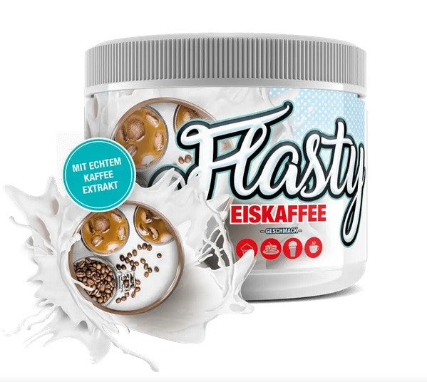 Flasty Eiskaffee Geschmack Proteinpulver im Glas