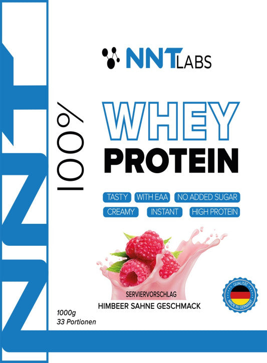 Whey Protein Himbeere-Sahne, 1000 g, 33 Portionen, Packung