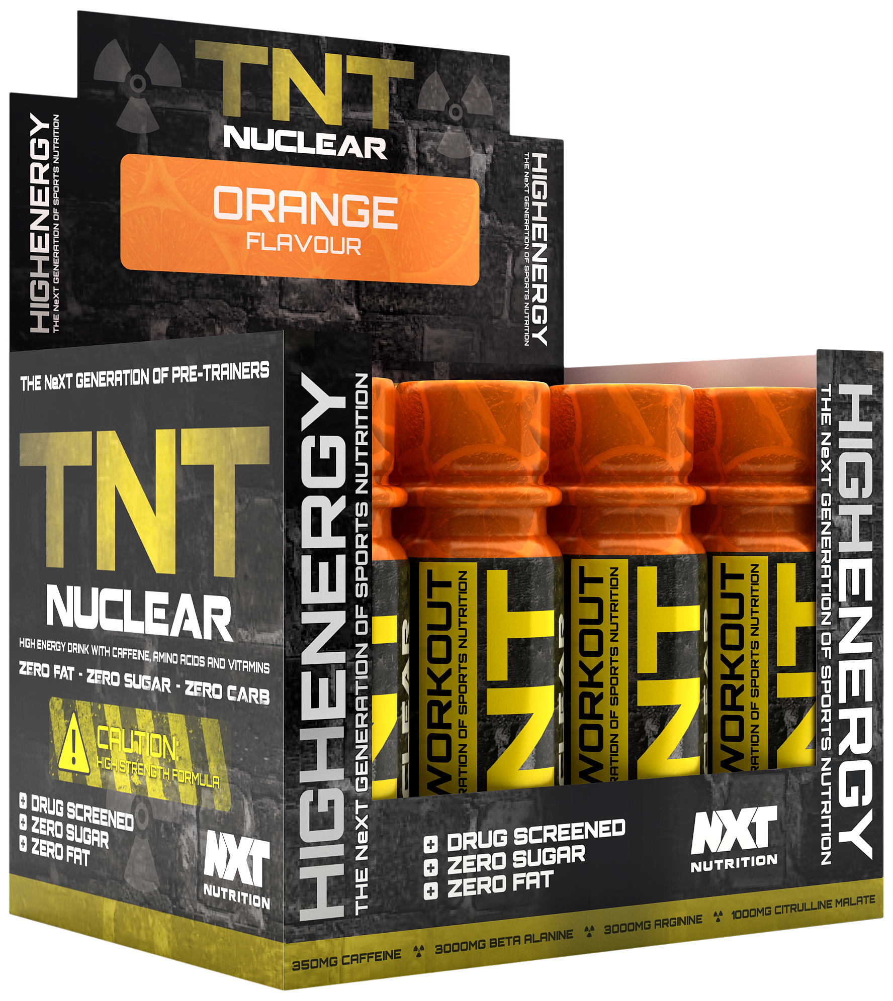 NXT Nutrition TNT Nuclear Shots 12-pack, Orange flavour energy drink shots (12x60ml)