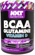 BCAA Glutamine & Vitamin D tub label, Apple & Blackcurrant flavour