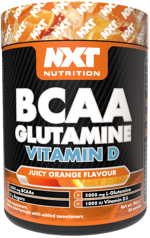 Nahrungsergänzung Dose BCAA Glutamin + Vitamin D, NXT Nutrition, Orangegeschmack