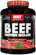 NXT Beef Protein Isolate tub, Watermelon & Strawberry flavour label