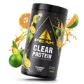Klarprotein-Pulverdose mit schwarzem Etikett und Aufschrift „Clear Protein“
