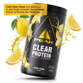 PEAK Clear-Protein Dose (Fresh Lemon), schwarze Verpackung mit gelbem Etikett
