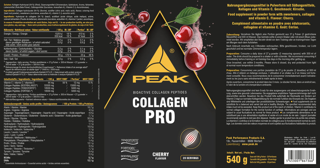 PEAK Collagen Pro 540 g Kirsche Pulver, Kollagenpeptide