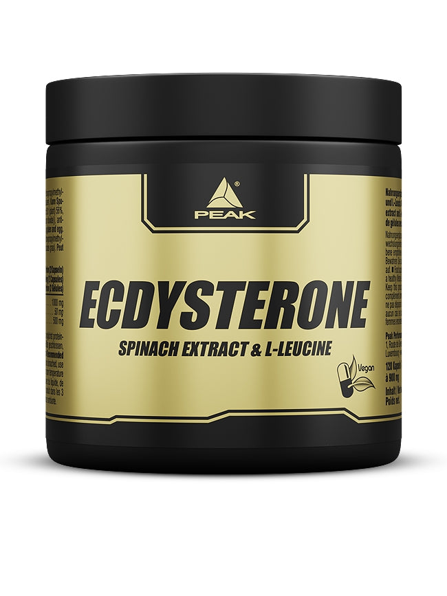 PEAK Ecdysteron Nahrungsergänzung: schwarze Dose mit ECDYSTERONE-Aufdruck und Etikett